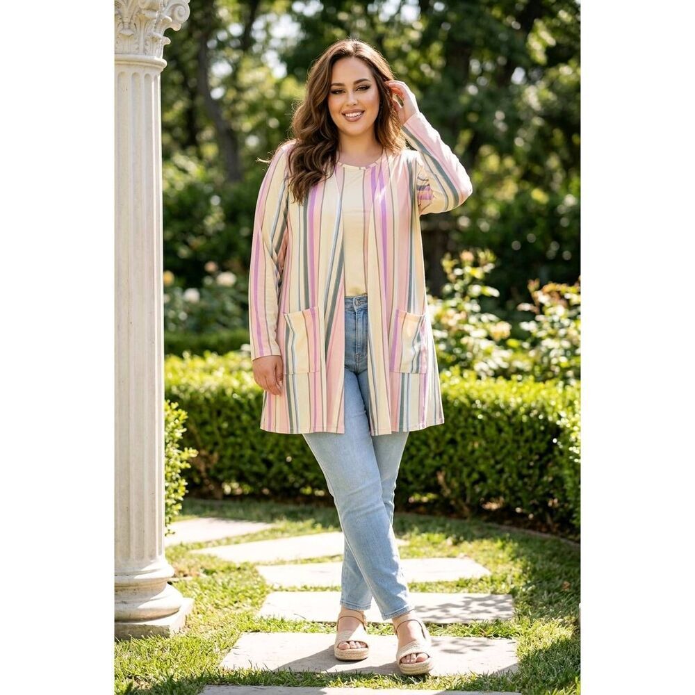 🔺️NWT LuLaRoe Multi Stripe Caroline Long Sleeve Duster XLarge Size 18-20